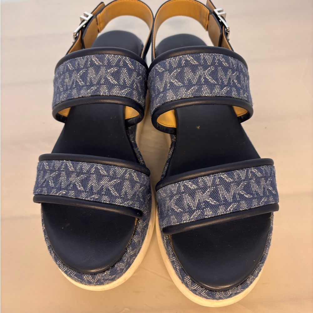 Michael Kors Navy Logo Platform Sandals size 7.5